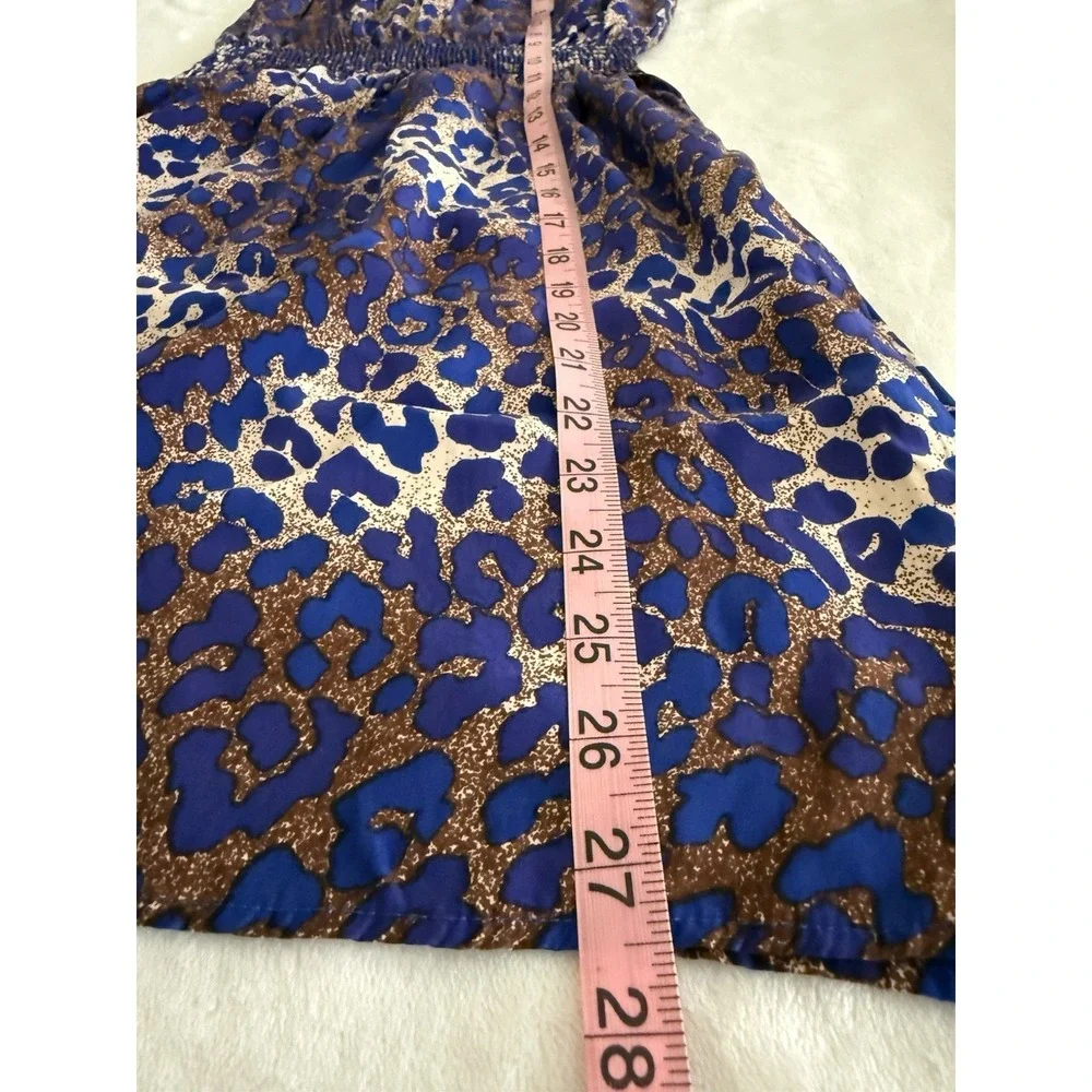 Eighty Sixty Silk Strapless Dress Womens Medium Blue‎ Leopard Smocked Boho_4
